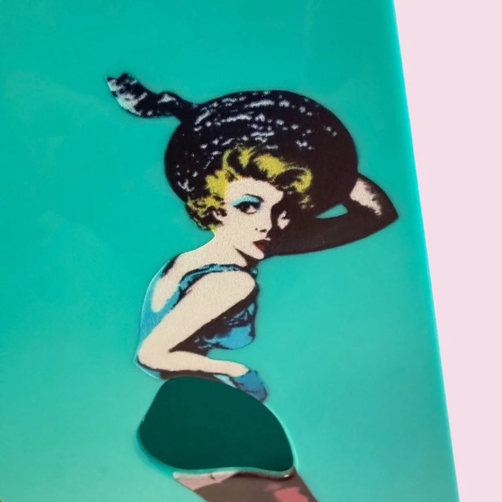 Retro Pin Up Girl Flying Skirt Tissue Box Dispenser Wall Mount Set Orange Teal